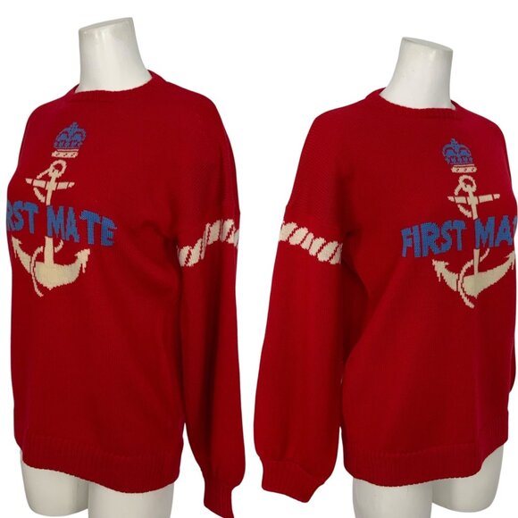 Key Largo Vintage Sailor Sweater L Red Long Sleeve Crewneck Coastal Nautical - Picture 3 of 13
